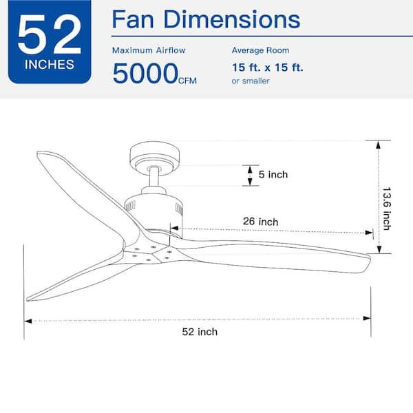 YUHAO 52 in. Low Profile Modern Farmhouse Solid Wood Ceiling Fan with 3  Blades, DC Reversible Motor without Light YH1073NBR522 - The Home Depot