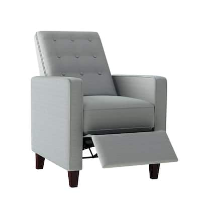 Heather Gray Textured Linen Button Tufted Pushback Recliner