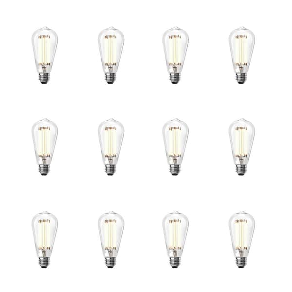 Feit Electric 60-Watt Equivalent ST19 Dimmable Straight Filament Clear Glass E26 Vintage Edison LED Light Bulb, Bright White (12-Pack)