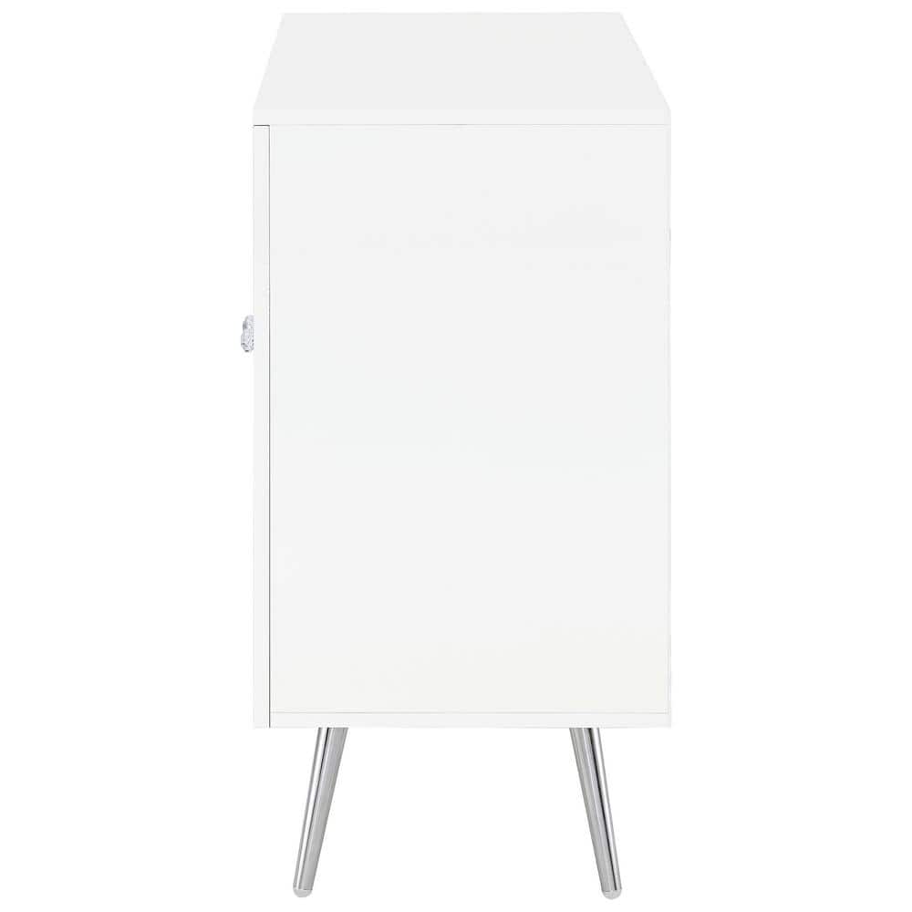 White High Gloss 2-Tier Accent Cabinet with Glass Shelf