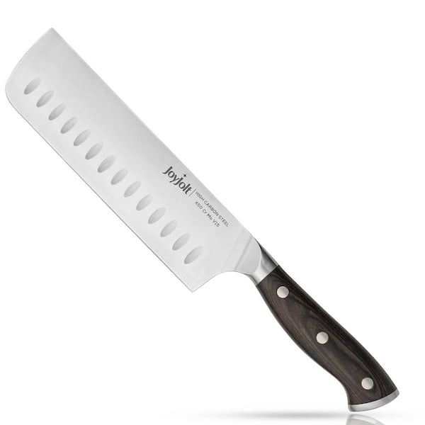 JoyJolt 7 in. High-Carbon Steel Full Tang Kitchen Knife Nakiri Santoku Knife with Pakkawood Handle