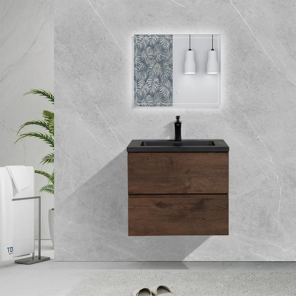 FUNKOL 18 in. W Simplicity Style Freestanding Small Bathroom Vanity with Single Sink and Soft Closing Door in Dark Brown