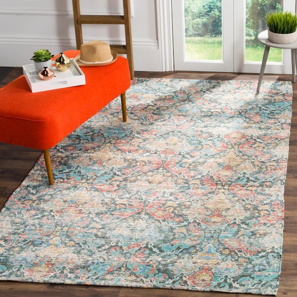 Saffron Coral/Aqua 5 ft. x 8 ft. Floral Area Rug