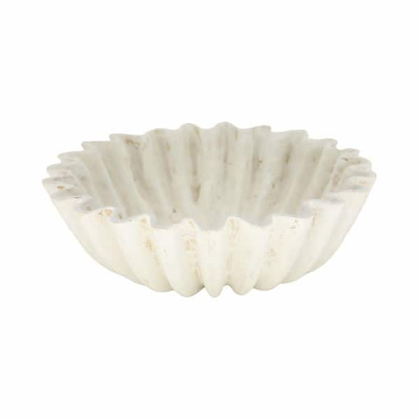 Liv & Skye Ivory 12.5 in. Ceramic Round Novelty Fluted Decorative Bowl