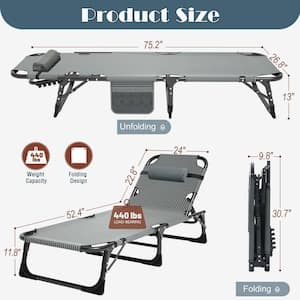 Folding Camping Cot for Adults, Adjustable 4-Position Reclining Folding Chaise Lounge Chair, Striped grey