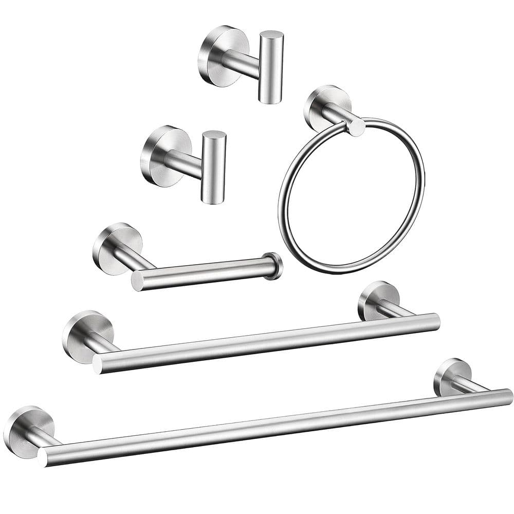 6 Pieces Stainless Steel Wall Mounted Bathroom Hardware Accessories Set in Brushed Nickel, 23.6 in. Round Towel Bar price history on PriceWatchPro