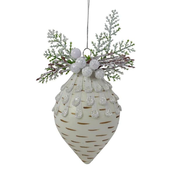 5 in. Cedar and Berries White Finial Christmas Ornament