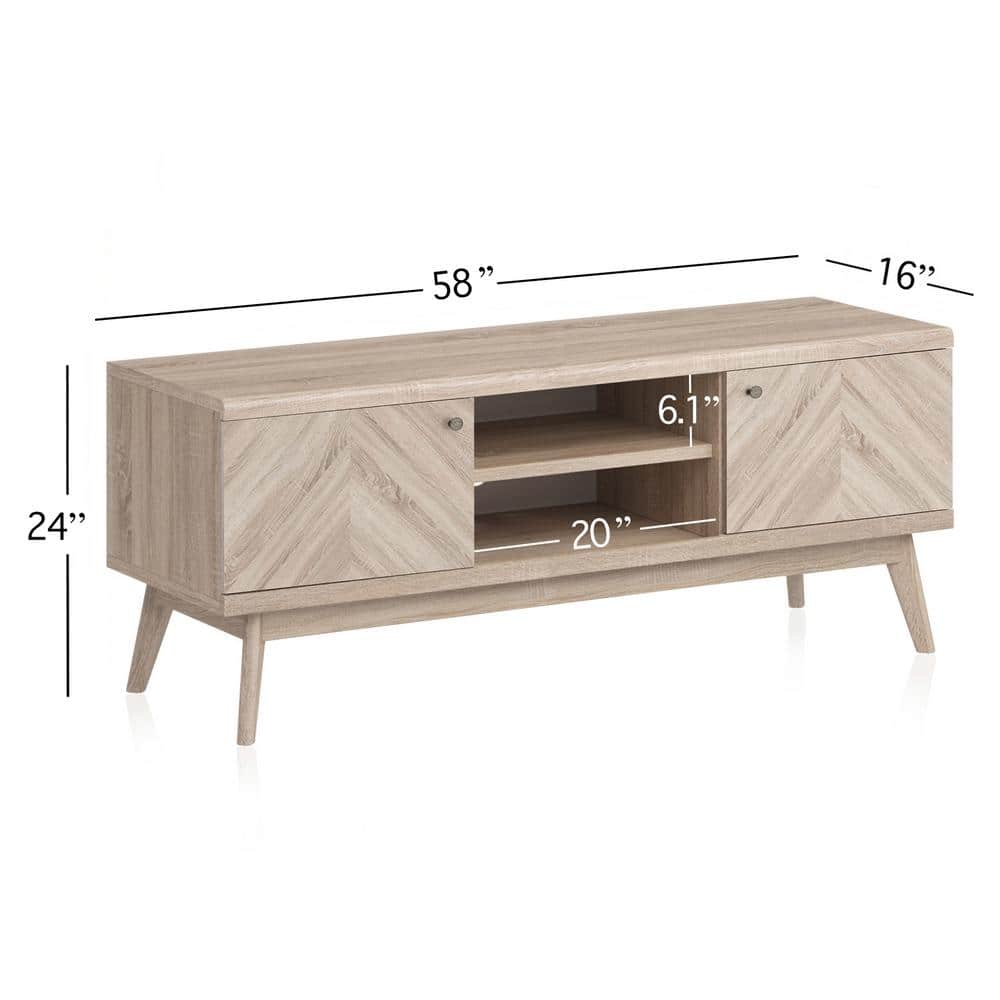 Beige 58" Herringbone MDF TV Stand with Wooden Legs
