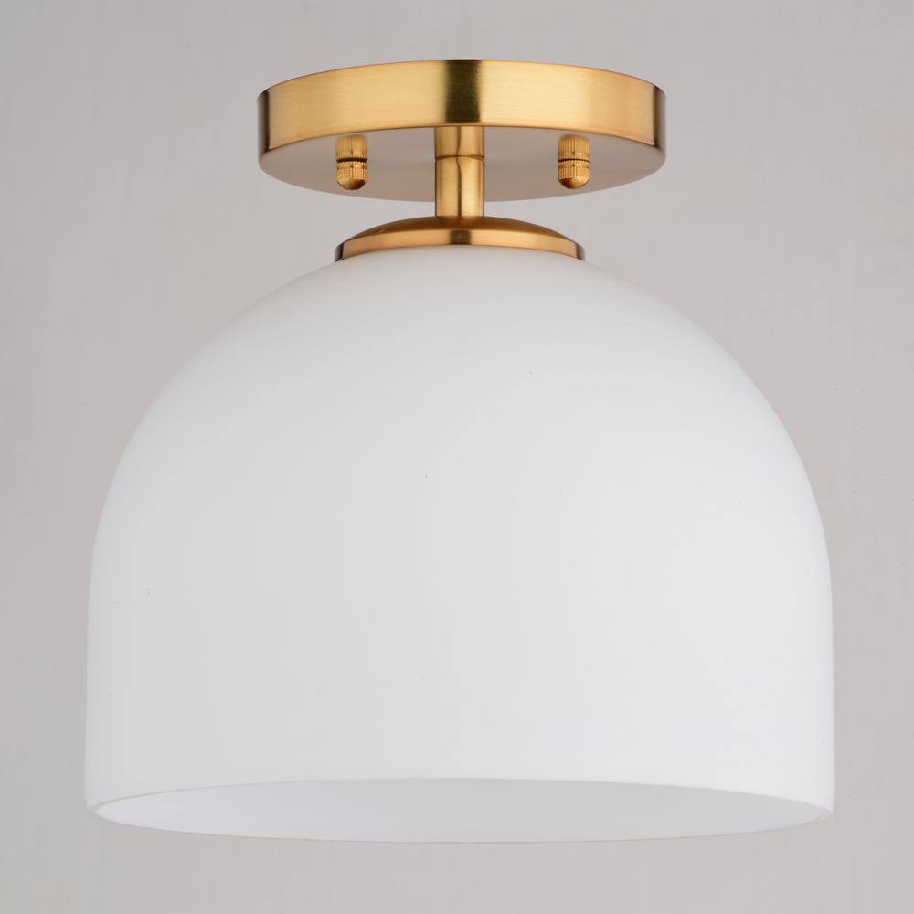 Shelby 9.25-Inch Brass and White Glass Semi-Flush Mount Light