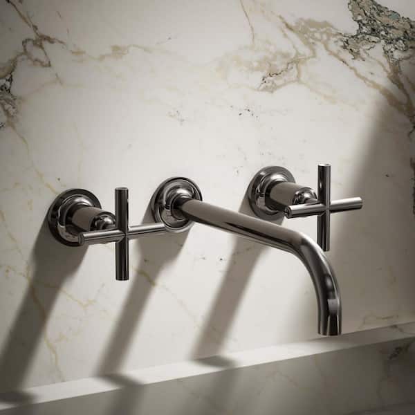 Purist Widespread 1.2 GPM Wall Mount Bathroom Sink Faucet Trim with Two Cross Handles in Vibrant Titanium