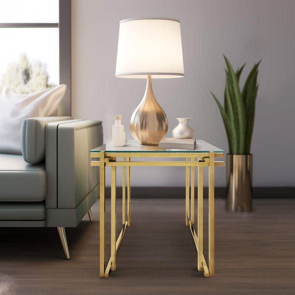Elegant Gold Stainless Steel and Clear Glass Square Side Table