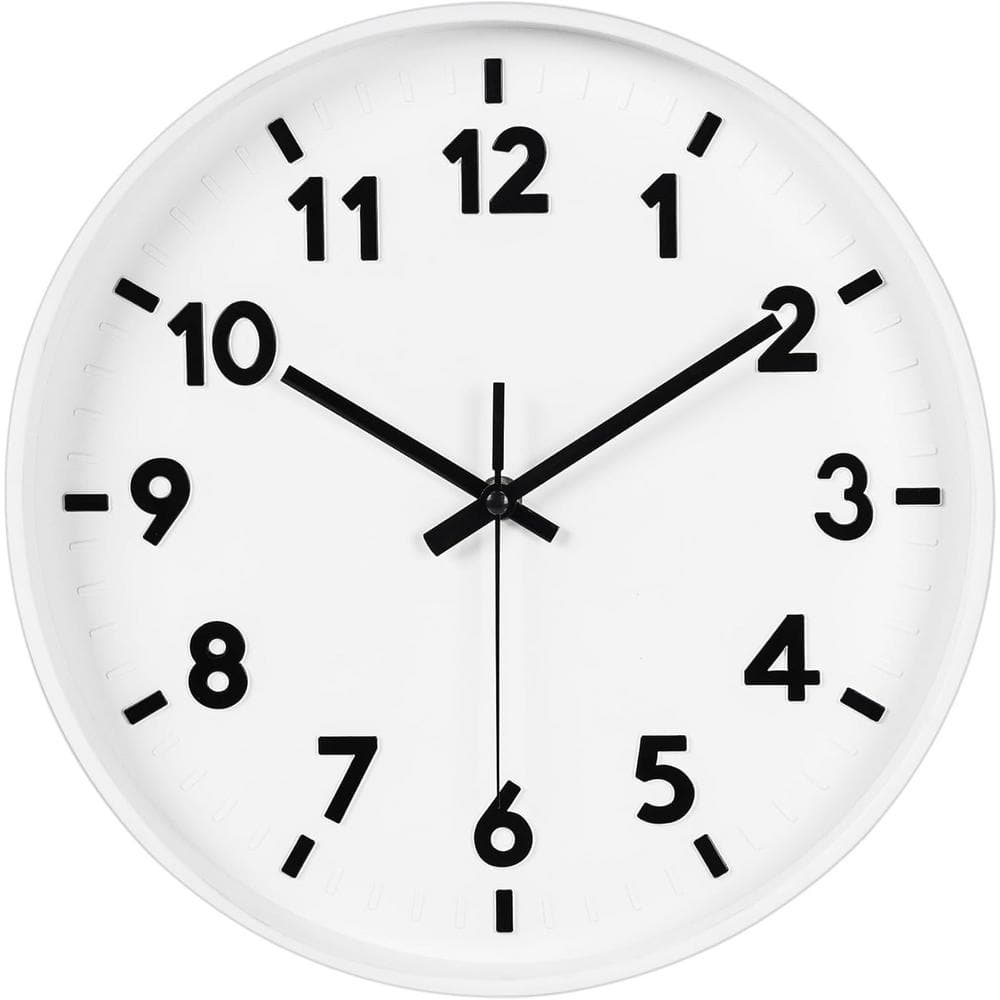 Afoxsos 12 in. White Analog Wall Clock Silent Non-Ticking Battery Operated  3D Number Modern Style for Bedroom and Living Room SNPH007IN352 - The Home  ...