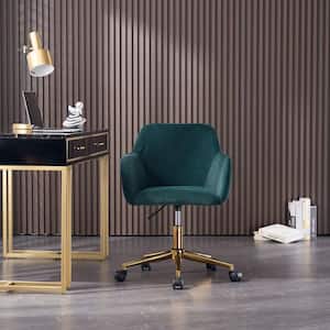 Home Office Green Velvet Task Chair Office Chair 360° Swivel Chair With Non-Adjustable Arm, Metal Frame and Wheels
