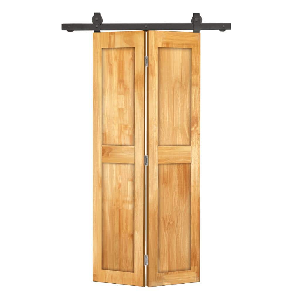 20 in. x 84 in. 2-Panel Shaker Hollow Core Weather Oak Pine Wood Bi-fold Door with Sliding Barn Door Hardware Kit price history on PriceWatchPro