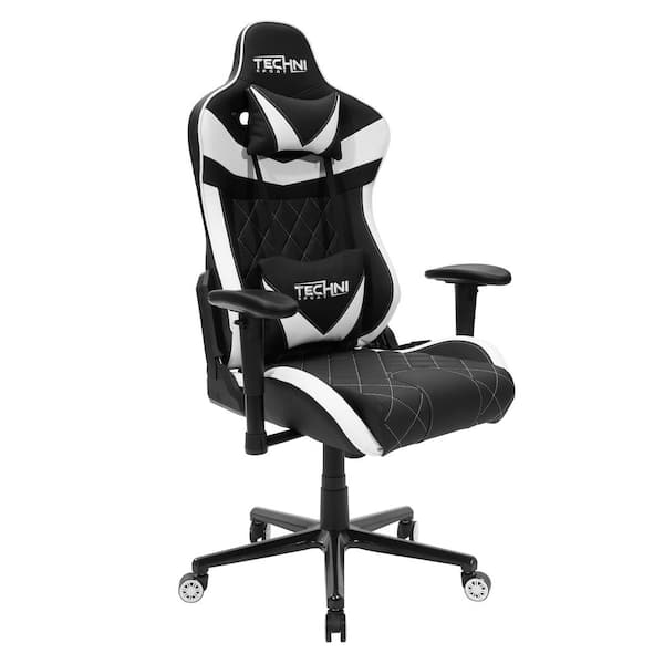 Techni Sport White and Black Ergonomic High Back Racer Style Video Gaming Chair