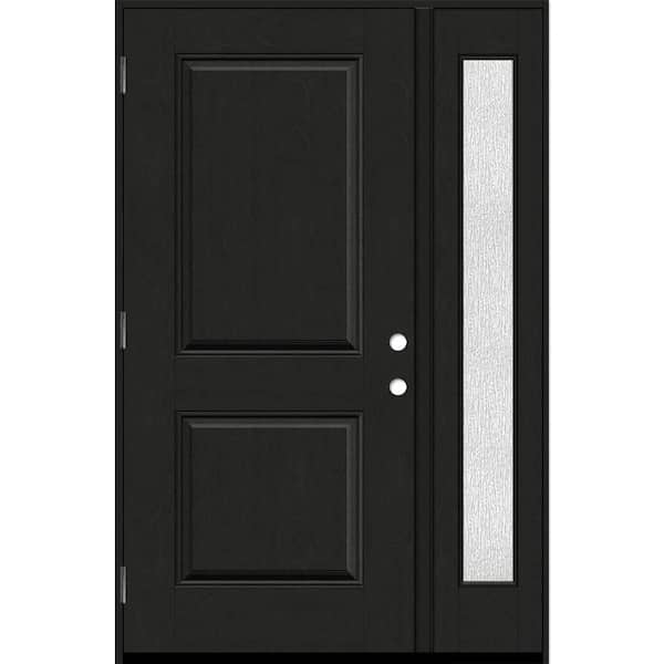 Regency 53 in. x 80 in. 2P Squaretop RHOS Onyx Stain Mahogany Fiberglass Prehung Front Door with Rain 14 in. SL 6-9/16