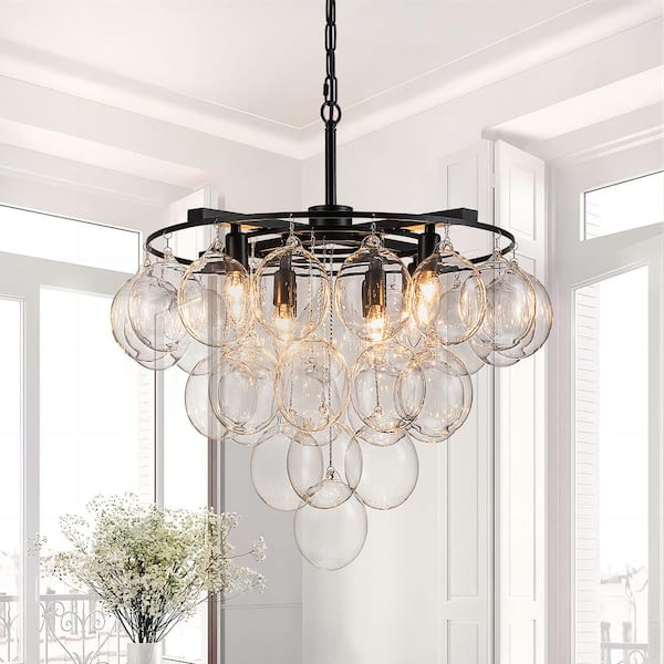 8-Lights Matte Black Clear Glass Accents Tiered Modern/Contemporary Chandelier