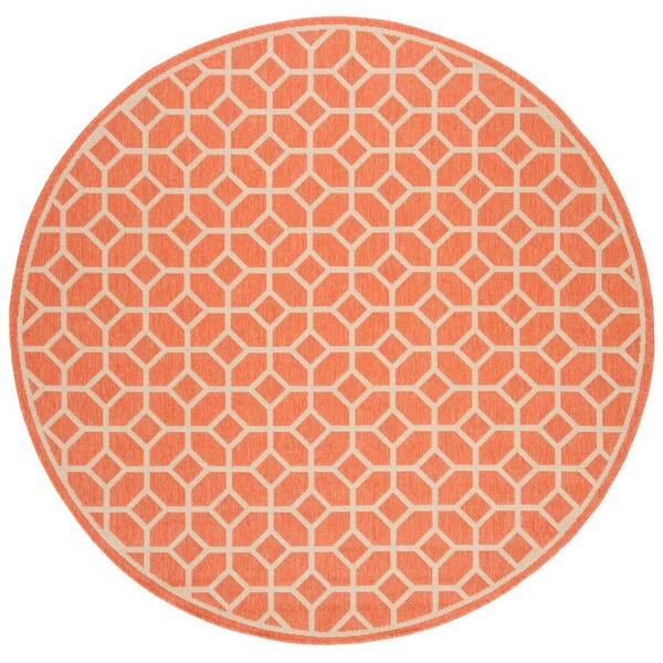 Linden Rust/Cream 7 ft. x 7 ft. Round Latticework Squares Border Area Rug