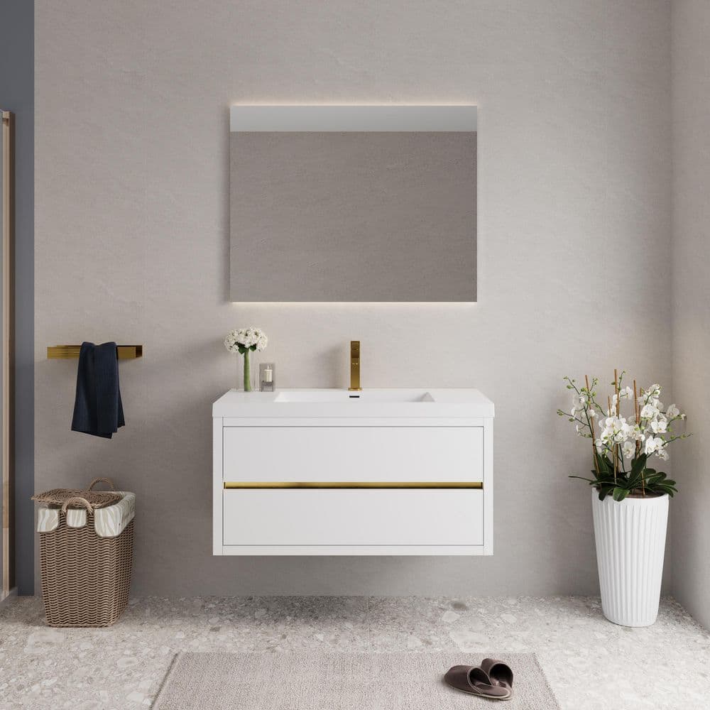 42 in. Wall-Mounted Glossy White Bath Vanity with Glossy White Stone Resin Top price history on PriceWatchPro