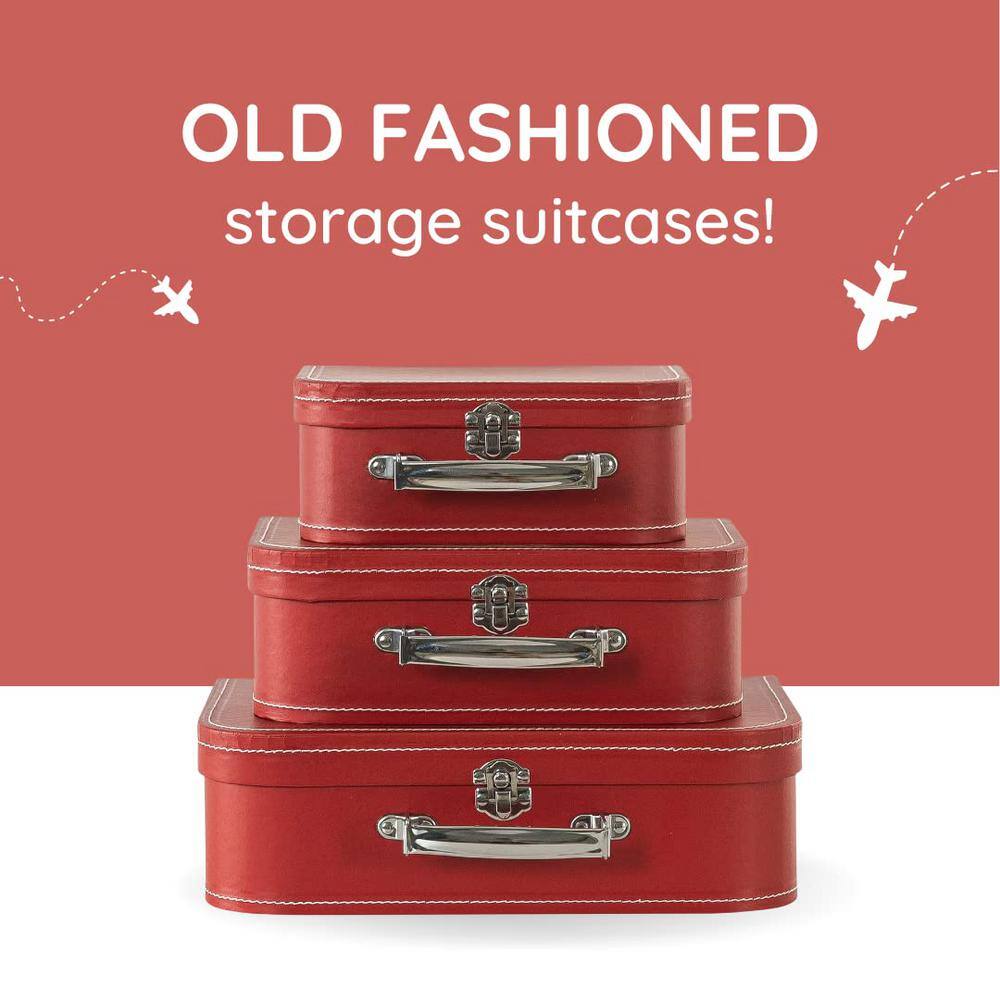 Set of 3 Red Vintage Wood Stackable Lidded Boxes