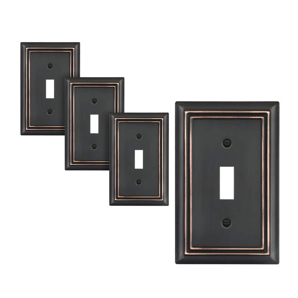 Sleeklighting 4 Pack Beveled Oil Rubbed Bronze Outlet Covers | 1 Gang Toggle