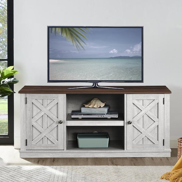 FESTIVO 54 in. Saw Cut Off White TV Stand (Fits TVs up To 60 in.)