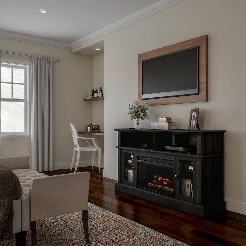 59 in. Freestanding Electric Fireplace TV Stand in Black