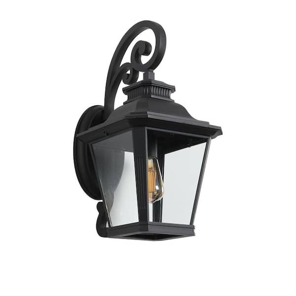 Zeus & Ruta Black Aluminium Large Outdoor Wall Sconce Lights with Clear Glass Can Support Multiple Types of Light Bulbs 1-Pack