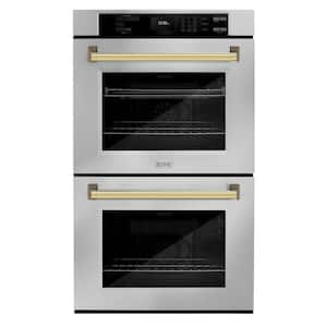 Autograph Edition 30 in. Electric Double Wall Oven with Convection in Stainless Steel and Polished Gold