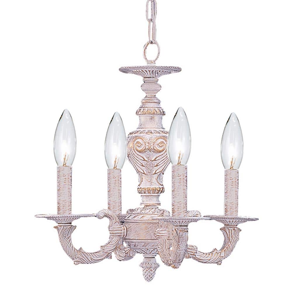 Antique White Mini Crystal 4-Light Chandelier