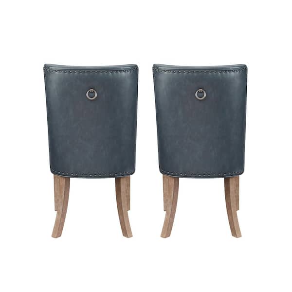 Linon Home Decor Trapp Natural and Navy Blue Faux Leather Dining