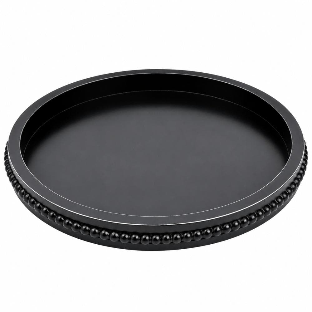 13 in. Black Wood Round Decorative Beaded Edge Serving Platter Tray for Coffee Table Kitchen Counter Annual Serveware price history on PriceWatchPro