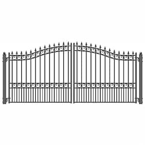 London Style 16 ft. x 6 ft. Black Steel Dual Driveway Fence Gate