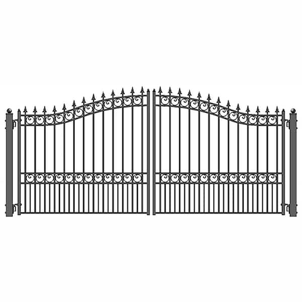 London Style 16 ft. x 6 ft. Black Steel Dual Driveway Fence Gate