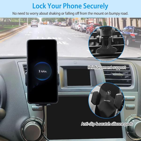 Unbranded - Car Wireless Phone Air Vent Phone Mount Holder Bracket w/ Fast Charge 15 and 10-Watt 7.5-Watt Automatic Clamping Black