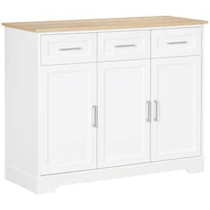 White Modern MDF Kitchen Sideboard Buffet Cabinet with Storage Versatility, Drawers, Cabinets and Adjustable Shelf