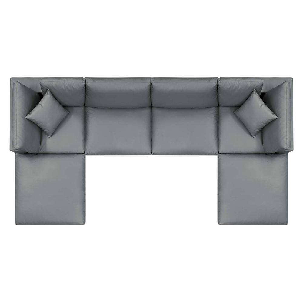Gray Faux Leather Six-Piece Sectional Sofa with Ottoman