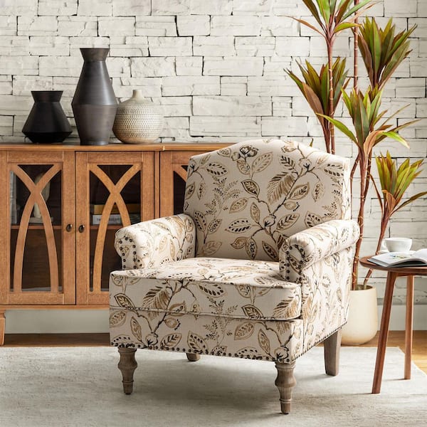 Romain Farmhouse Gingen Polyester Spindle Hardwood Armchair with Solid wood Legs and Rolled Arms