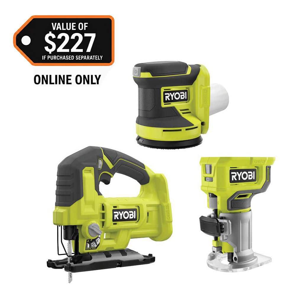 RYOBI ONE+ 18V Cordless 3-Tool Combo Kit with Jig Saw, Router and Random Orbit Sander (Tools Only) (PCL1306KN)