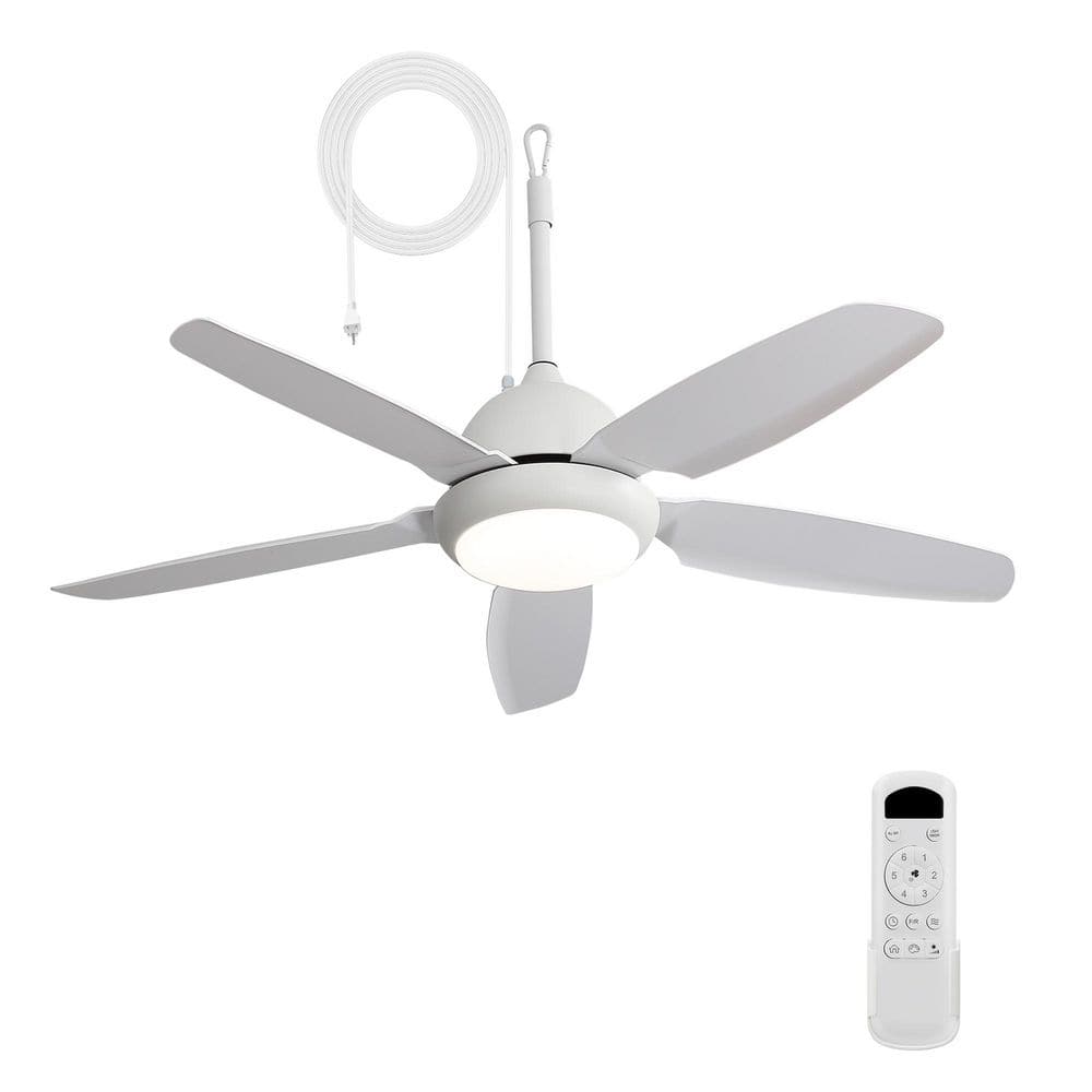 52 in. Indoor/Outdoor White 5 Blades Downrod Standard IP65 Waterproof Ceiling Fan with Light and Remote Included price history on PriceWatchPro