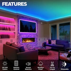 16.4 ft. Weatherproof 20-Color LED RGB Under Cabinet Light Strip for Indoor and Outdoor Use, Remote Control, Music Sync