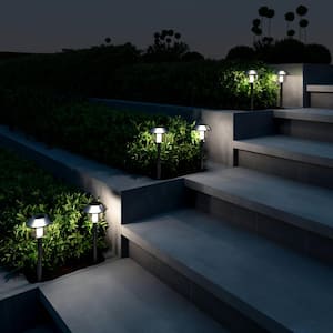 17 in. Silver Outdoor Integrated LED Solar Pathway Lights (6-Pack)