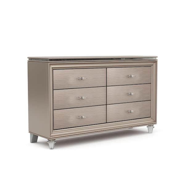 Furniture of America Panella 6-Drawer Rose Gold Dresser (34 in. H x 54.5 in. W x 16.5 in. D)