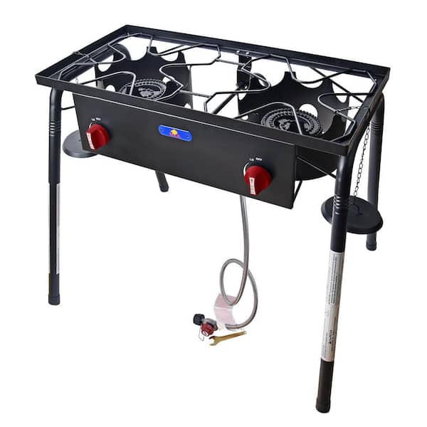 58,000BTU 2-Burner Portable Propane Burner, Outdoor Camping Stove, Side Burner for Outdoor Cooking, Outdoor Cooker