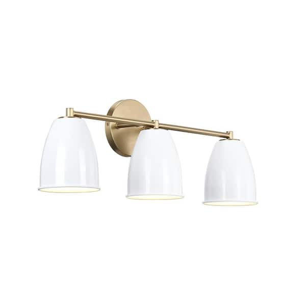 Designers Fountain - Biba 24 in. 3-Light Brushed Gold Modern Vanity Light with Ice Mist Metal Shades