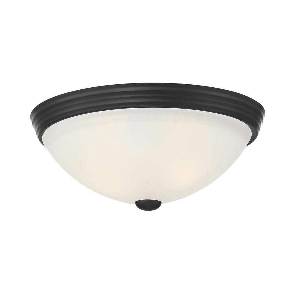13" Black Nickel Flush Mount with White Etched Glass Shade