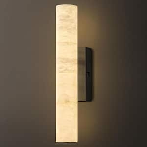 1-Light 20" Modern Black LED Alabaster Wall Sconce, Cylinder Natural Marble Wall Light for Living Room, Bedroom, Hallway