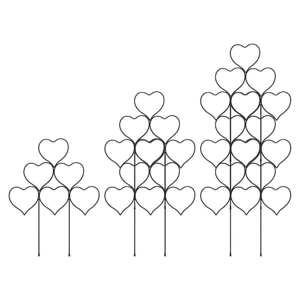 14.6 inch Metal Stackable Mini Trellis Plant Support Small Potted Vine Ivy Flower Garden Trellis Black 3 Pack