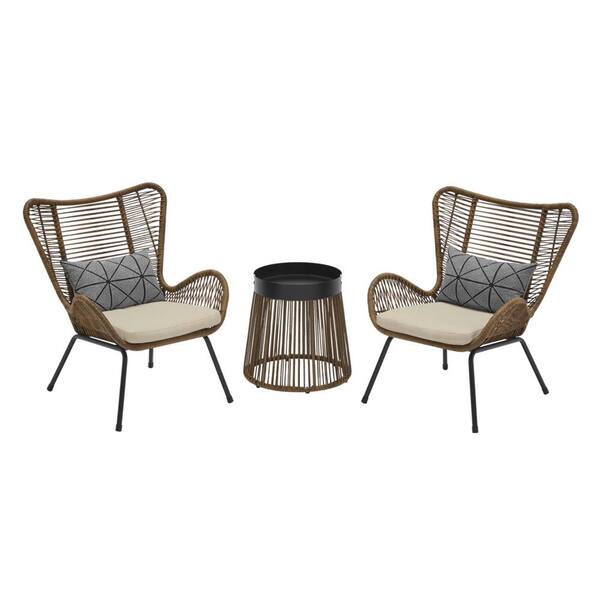 Stylewell Clover Brook 3 Piece Wicker Outdoor Patio Conversation Seating Set With Beige Cushions Frs50468 St The Home Depot Stylewell Clover Brook 3 Piece Wicker, 3 Piece Wicker Patio Conversation Set With Beige Cushions