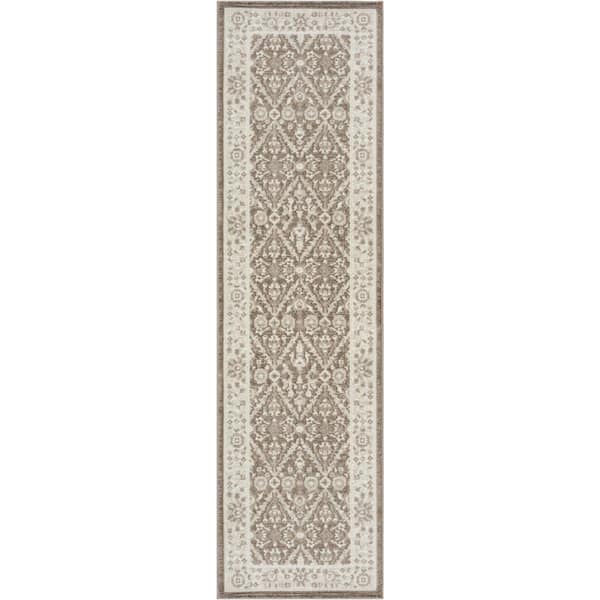 Nourison Renewed Ivory Mocha 2 ft. x 8 ft. Distressed Traditional Runner Area Rug